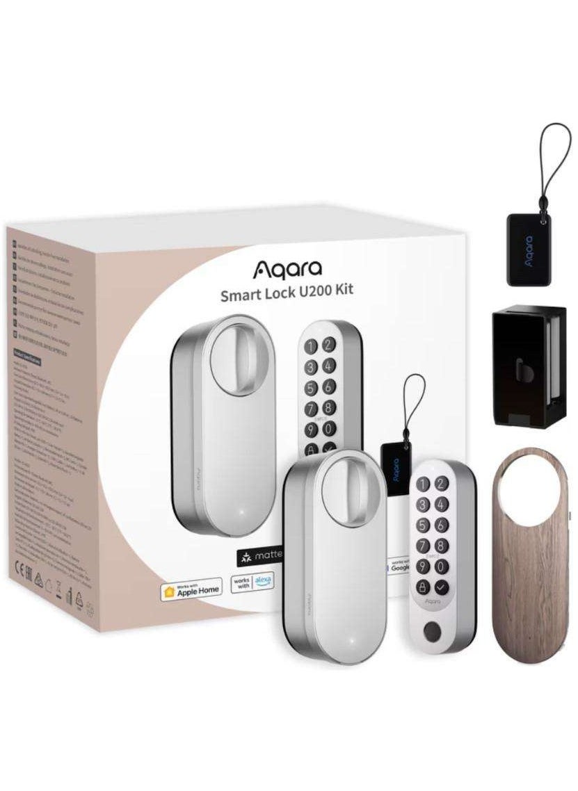 Aqara Smart Lock U200 (Fingerprint Keypad Included), Matter over Thread, Keyless Entry Door Lock with Apple Home Key and Rechargeable Battery, Supports Apple Home, Alexa and SmartThings, Silver 