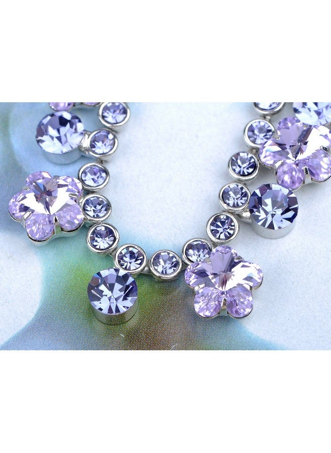 Alilang Womens Crystal Purple Hibiscus Flower Drop Earring Necklace Statement Jewelry Set  - Image 3