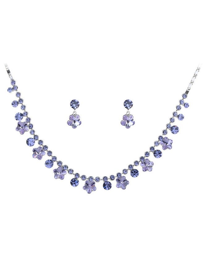 Alilang Womens Crystal Purple Hibiscus Flower Drop Earring Necklace Statement Jewelry Set  - Image 1