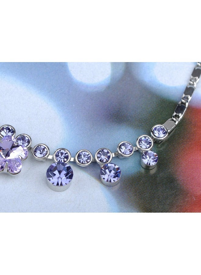 Alilang Womens Crystal Purple Hibiscus Flower Drop Earring Necklace Statement Jewelry Set  - Image 4