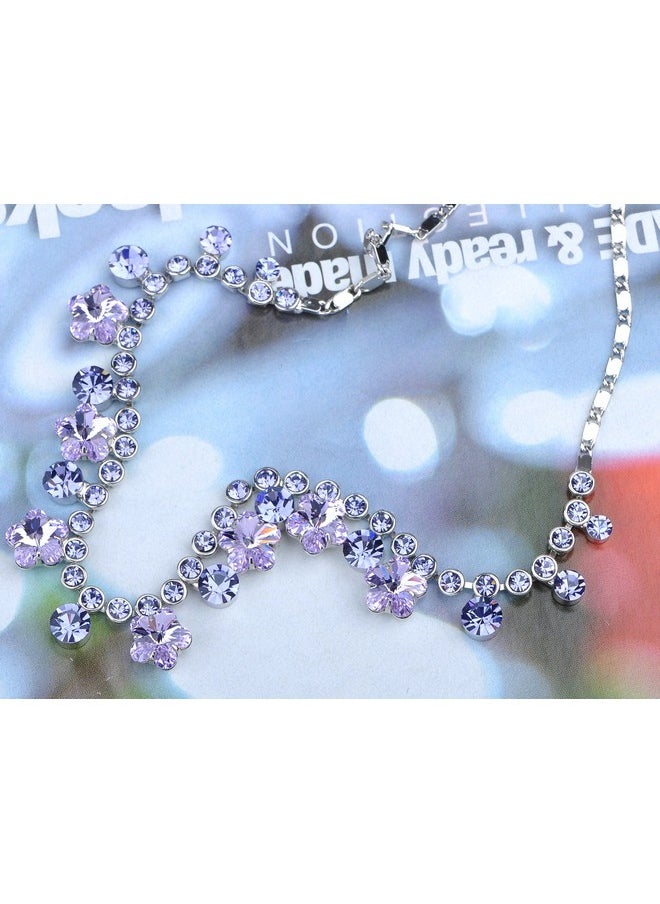 Alilang Womens Crystal Purple Hibiscus Flower Drop Earring Necklace Statement Jewelry Set  - Image 2