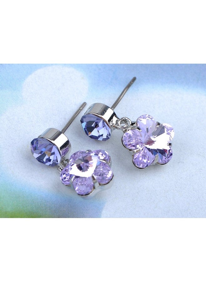 Alilang Womens Crystal Purple Hibiscus Flower Drop Earring Necklace Statement Jewelry Set  - Image 5