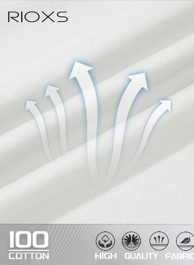 ريوكس قميص تي -شيرت للرجال، قميص طويل للرقبة المستديرة للرجال، قميص قطني ناعم، قمصان ذكور أساسية، قمصان تي -عادية مريحة، قميص أبيض متعدد الاستعمالا، للملابس اليومية، غير الرسمية، العمل، الشارع، والمشي - Image 5