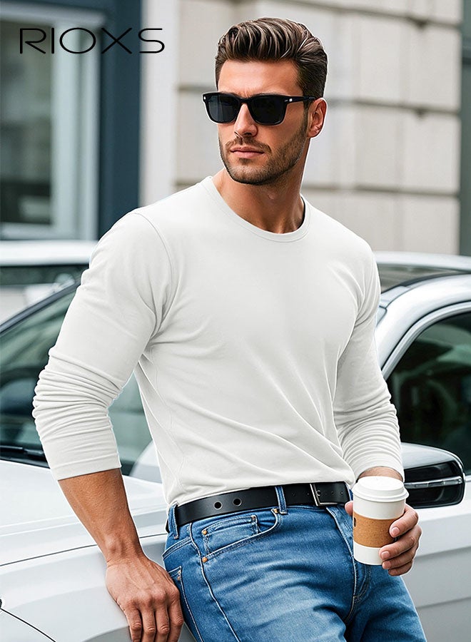 ريوكس قميص تي -شيرت للرجال، قميص طويل للرقبة المستديرة للرجال، قميص قطني ناعم، قمصان ذكور أساسية، قمصان تي -عادية مريحة، قميص أبيض متعدد الاستعمالا، للملابس اليومية، غير الرسمية، العمل، الشارع، والمشي - Image 4