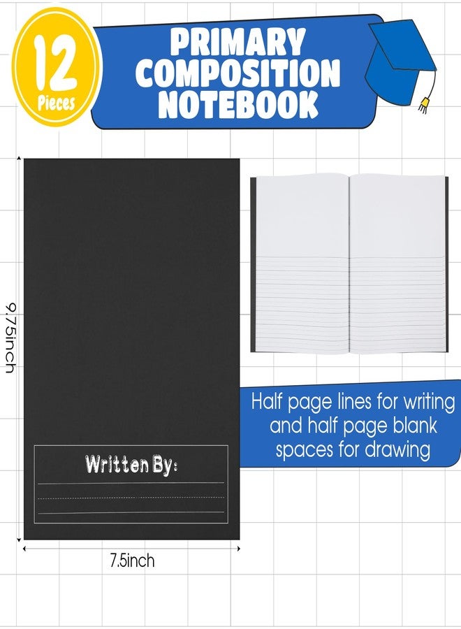 Henoyso 12 Pcs Primary Composition Notebook K-2 9 3/4 x 7 1/2 Inch Primary Journal Blank Writing Book for Kid to Write Draw and Journal 60 Page Notebook Back to School Supplies (Black) - Image 2