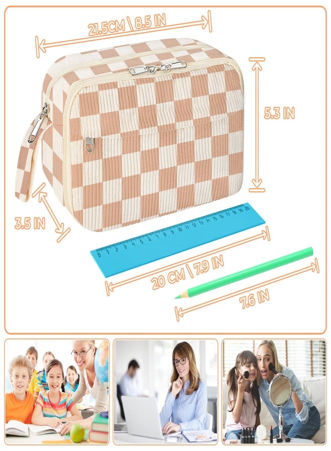 WOBAGMEN - Pencil Case for Girls, Large Corduroy Zipper Pouch, Aesthetic Pencil Pouch with Compartments, Soft Pencil Pouch for School Supplies for Teens and, hy-corduroy plaid, 0.5 x 0.3 x 0.7 - Image 2