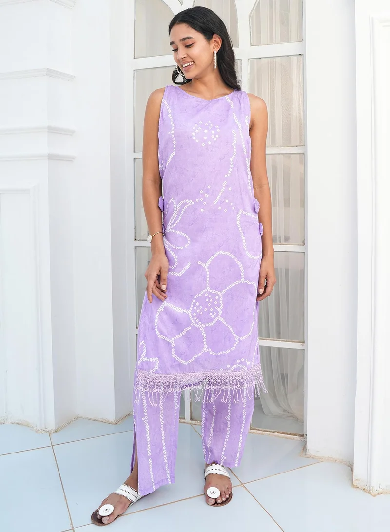 QISSA Women's Lilac Botanical Pavé Kurta Set