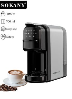 sokany 3 In 1 Automatic Capsule Coffee Machine, Espresso Coffee Machine,1400W/20 Bar Pressure Single Serve Coffee Maker for Nes Capsule DG Capsule and Powde, 0.7L,KA3118,Black/Grey  - Image 1
