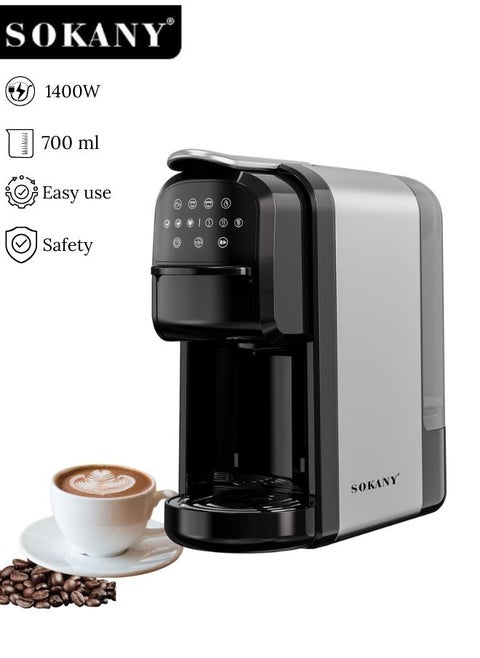 3 In 1 Automatic Capsule Coffee Machine, Espresso Coffee Machine,1400W/20 Bar Pressure Single Serve Coffee Maker for Nes Capsule DG Capsule and Powde, 0.7L,SK-04031,Black/Grey