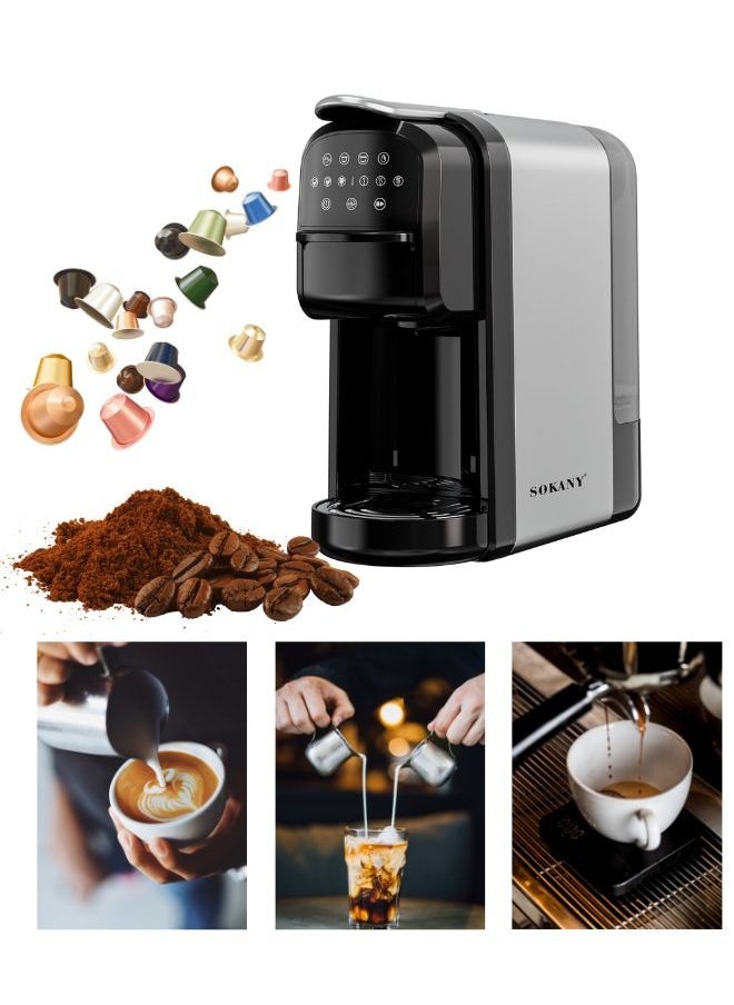 sokany - 3 In 1 Automatic Capsule Coffee Machine, Espresso Coffee Machine,1400W/20 Bar Pressure Single Serve Coffee Maker for Nes Capsule DG Capsule and Powde, 0.7L,KA3118,Black/Grey - Image 1