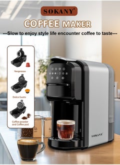 sokany 3 In 1 Automatic Capsule Coffee Machine, Espresso Coffee Machine,1400W/20 Bar Pressure Single Serve Coffee Maker for Nes Capsule DG Capsule and Powde, 0.7L,KA3118,Black/Grey  - Image 4