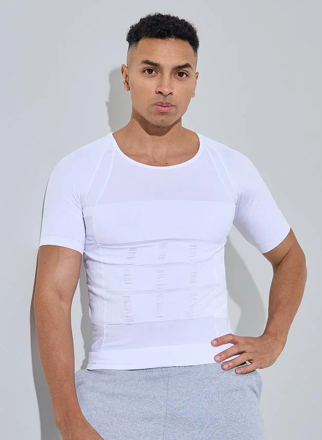 ستايلي اكتيف White Solid Slimming Body Shapewear T-Shirt