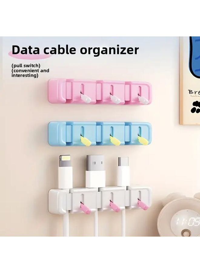 1pc Wall Mounted Toggle Switch Organizer White Powder Rod Adhesive Installation Easy Open Close Design Anti Fall Suitable For Mobile Phone Type C And USB Data Cables Desks Car Dashboards Wire Management Space Saving Solution - Image 1