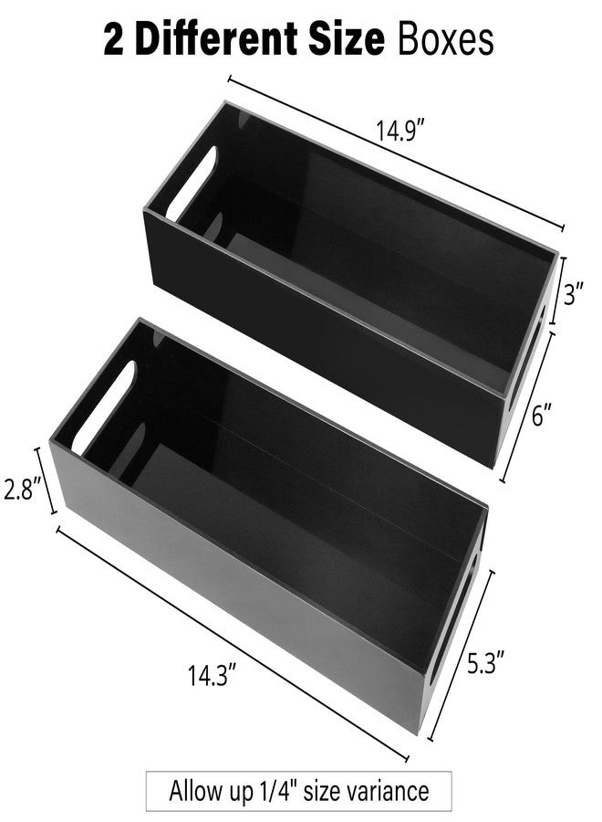 LotFancy Bathroom Decor Box, 2 Pack Acrylic Toilet Paper Holder, Black Toilet Tank Topper Tray with Handles, Back of Toilet Storage Basket for Home Décor - Image 2