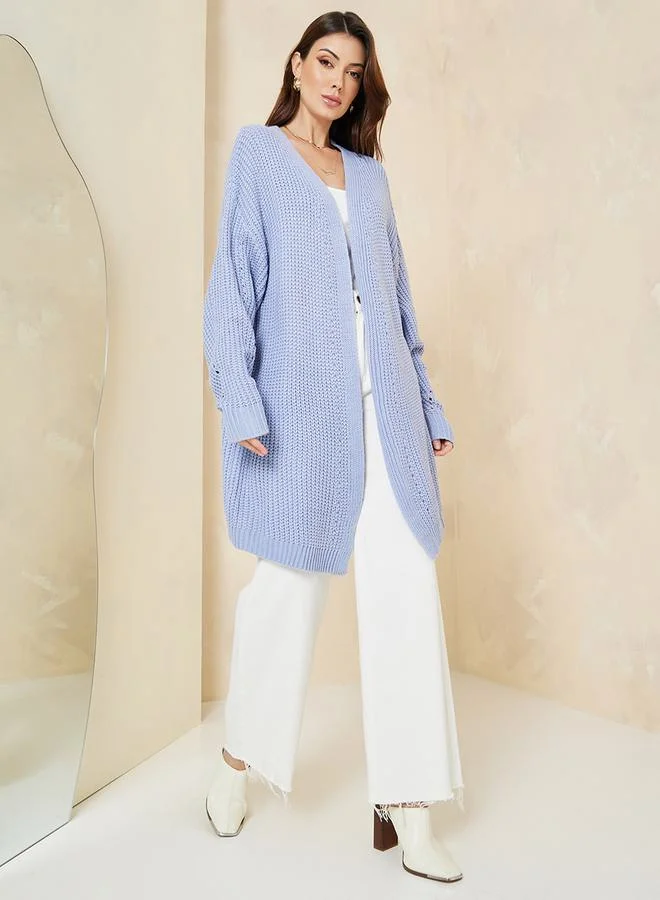 ستايلي Oversized Long Line Chunky Knit Open Front Cardigan