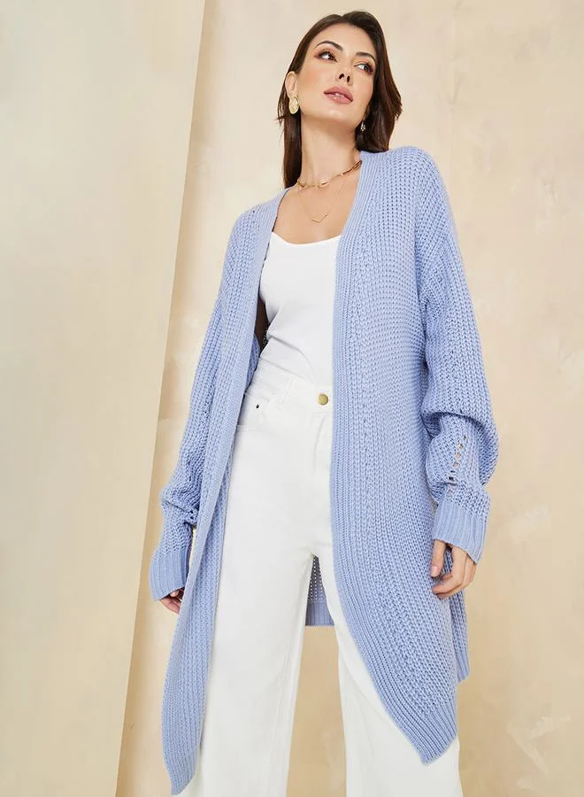 ستايلي Oversized Long Line Chunky Knit Open Front Cardigan