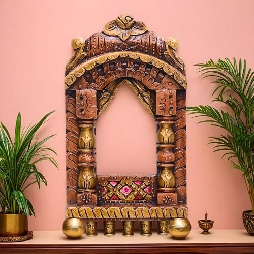 Medieval Arts Wood Jharokha with Accent (18 inch , Medium, Gold) - Image 1