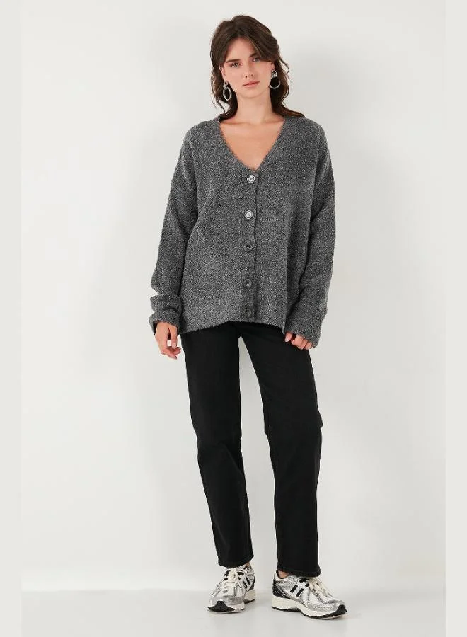 ليلا كارديجان نسائي ليلا بقصة واسعة وأزرار وياقة على شكل  وأكمام طويلة