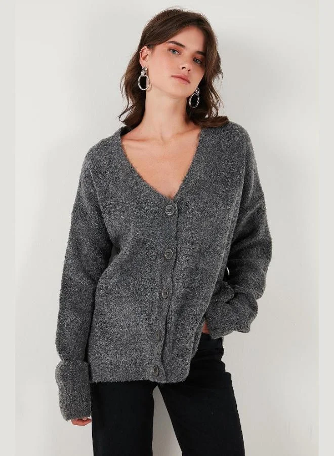 ليلا كارديجان نسائي ليلا بقصة واسعة وأزرار وياقة على شكل  وأكمام طويلة