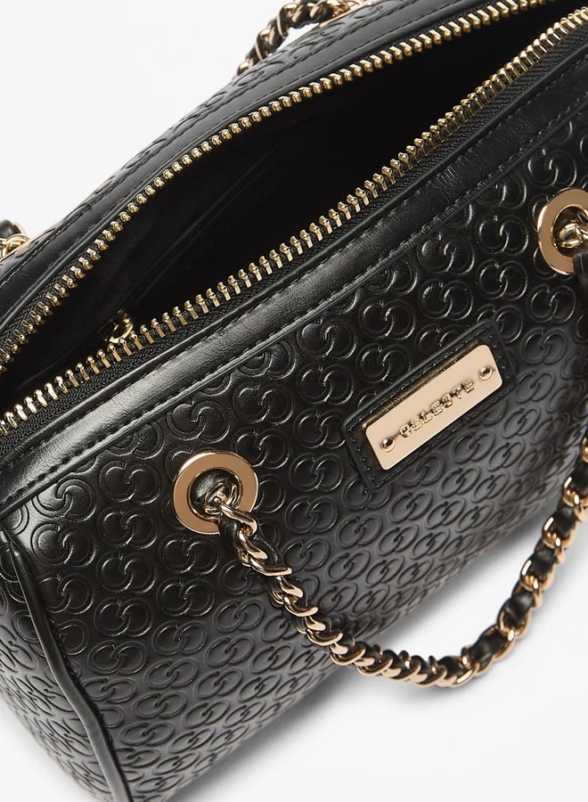 سيليست Women's Monogram Embossed Bowler Bag with Double Handle and Zip Closure