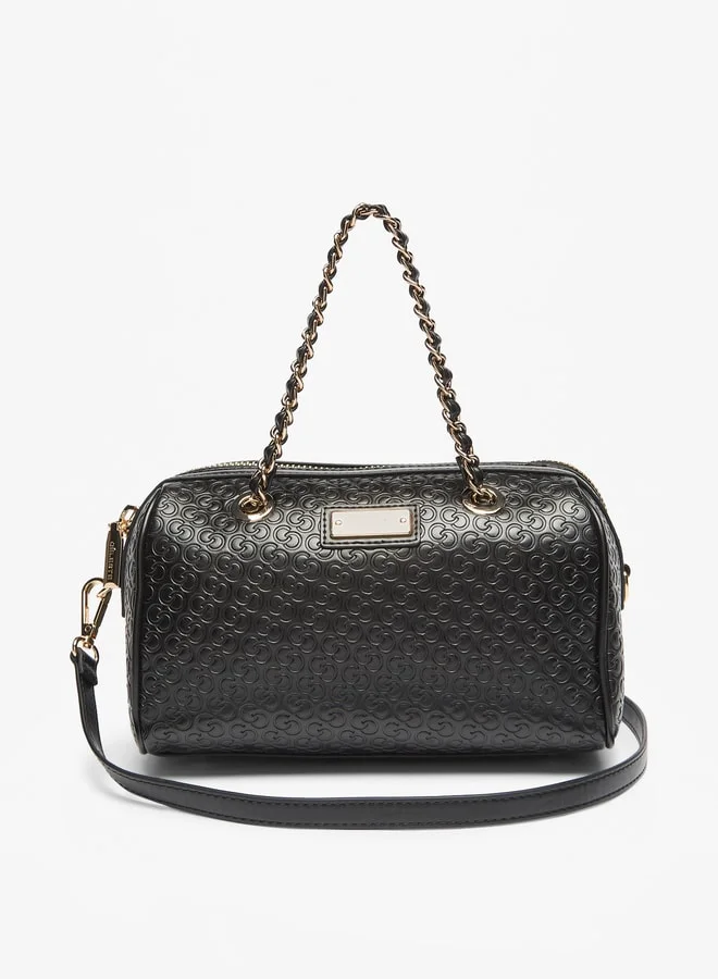 سيليست Women's Monogram Embossed Bowler Bag with Double Handle and Zip Closure