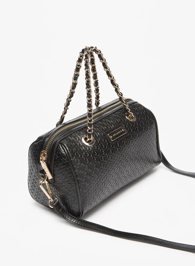 سيليست Women's Monogram Embossed Bowler Bag with Double Handle and Zip Closure