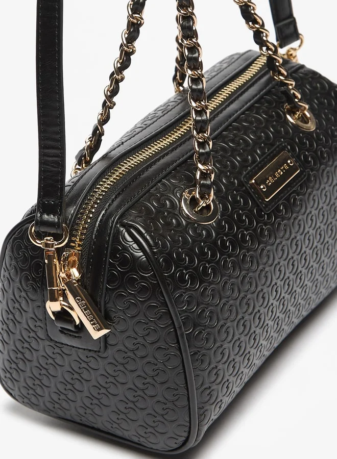 سيليست Women's Monogram Embossed Bowler Bag with Double Handle and Zip Closure