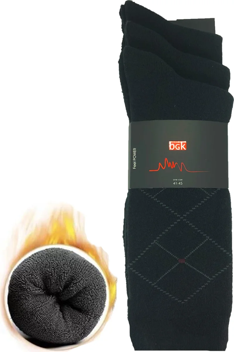 بي جي كي Men's 3-Piece Winter Thermal Socks Black Washed Cotton