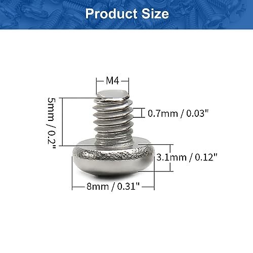 MroMax 20Pcs M4 x 5mm Pan Head Phillips Machine Screws, 304 Stainless Steel 18-8, Fully Thread, Metric Silver Gray Cross Head Screws Bolts for Cabinet Drawer Knob Pull Handle - Image 2