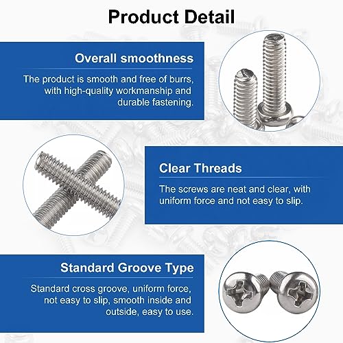 MroMax 20Pcs M4 x 5mm Pan Head Phillips Machine Screws, 304 Stainless Steel 18-8, Fully Thread, Metric Silver Gray Cross Head Screws Bolts for Cabinet Drawer Knob Pull Handle - Image 5