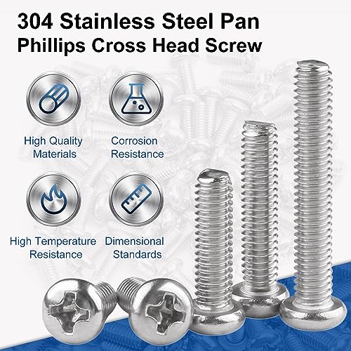 MroMax 20Pcs M4 x 5mm Pan Head Phillips Machine Screws, 304 Stainless Steel 18-8, Fully Thread, Metric Silver Gray Cross Head Screws Bolts for Cabinet Drawer Knob Pull Handle - Image 3