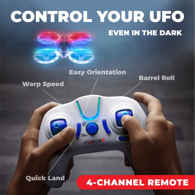 Force1 طائرة درون ميني Force1 UFO 4000 للأطفال - طائرة درون بالتحكم عن بُعد LED، طائرة رباعية صغيرة للمبتدئين، تحكم عن بُعد بتردد 2.4GHz، تقلبات 360، لعبة طائرة UFO بسرعتين للأطفال، بطاريتان لطائرة التحكم عن بُعد - Image 5