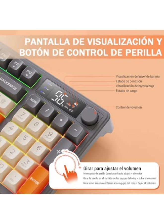 M96 Spanish Wireless Keyboard, Bluetooth and 2.4GHz 2 Modes Gaming Keyboard, with LED Display and Rainbow Backlight Light, for Office and Games - Image 4