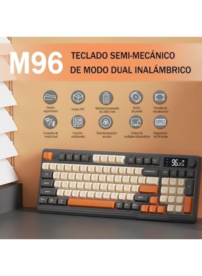 M96 Spanish Wireless Keyboard, Bluetooth and 2.4GHz 2 Modes Gaming Keyboard, with LED Display and Rainbow Backlight Light, for Office and Games - Image 2