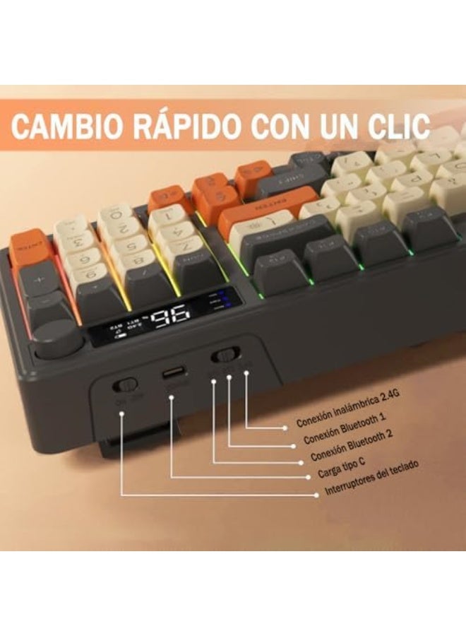 M96 Spanish Wireless Keyboard, Bluetooth and 2.4GHz 2 Modes Gaming Keyboard, with LED Display and Rainbow Backlight Light, for Office and Games - Image 5