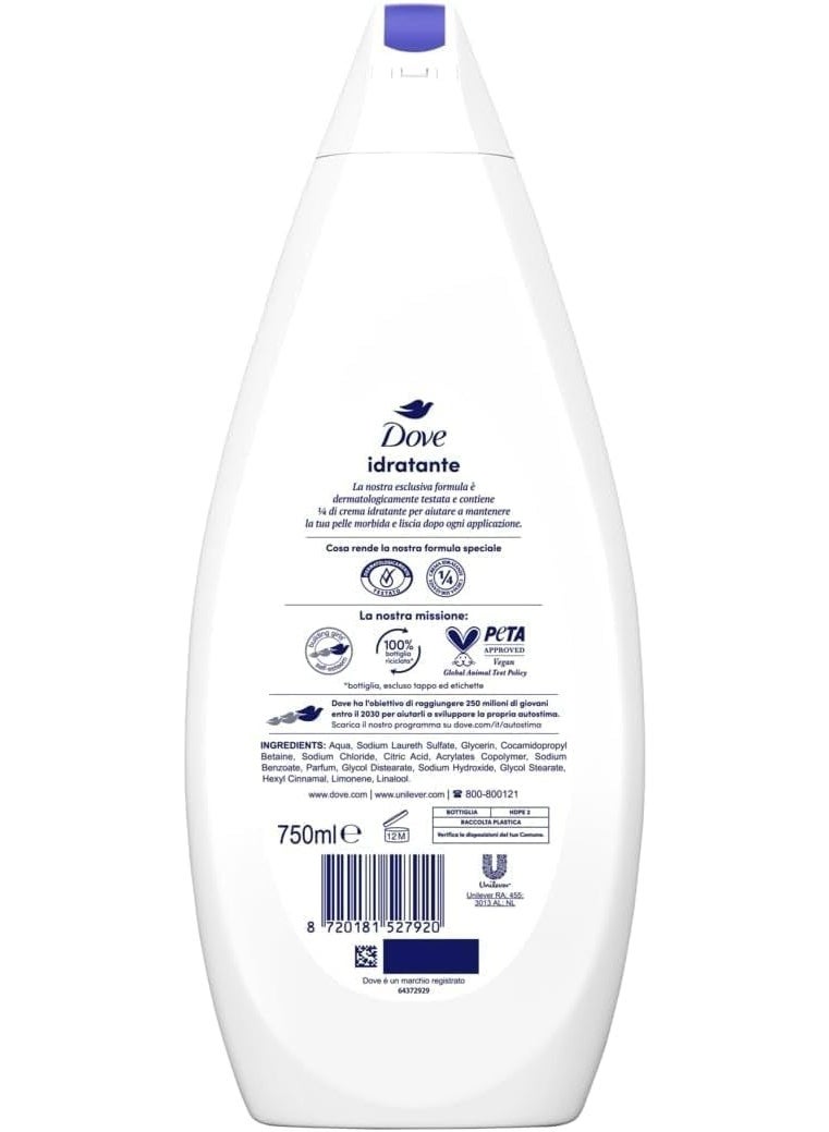 Dove Moisturizing Care Formula, Dermo-Nature Moisturizing Formula, with 1/4 Cream, Dermatologically Tested, Shower Gel for Men and Women, 100% Recycled Bottle * 750ml - Image 3