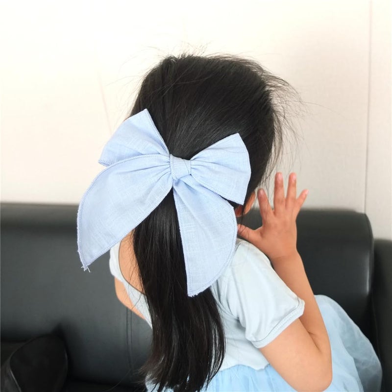 Sugarmelon Pack of 4 Gorgeous Fable Bow Hair Clips for Girls Women Linen Hair Bow Alligator Clips Toddler Baby Mom Young Girl Hair Accessories (Blue Sky) - Image 3