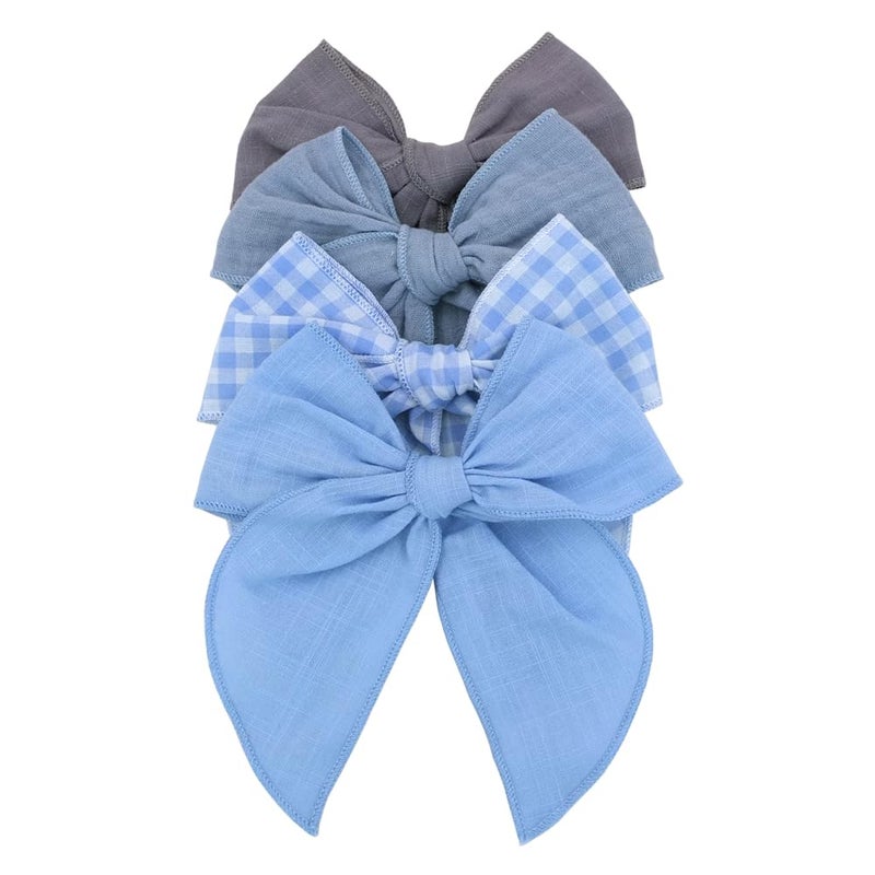 Sugarmelon Pack of 4 Gorgeous Fable Bow Hair Clips for Girls Women Linen Hair Bow Alligator Clips Toddler Baby Mom Young Girl Hair Accessories (Blue Sky) - Image 1