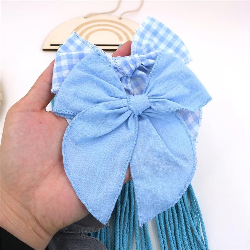 Sugarmelon Pack of 4 Gorgeous Fable Bow Hair Clips for Girls Women Linen Hair Bow Alligator Clips Toddler Baby Mom Young Girl Hair Accessories (Blue Sky) - Image 5