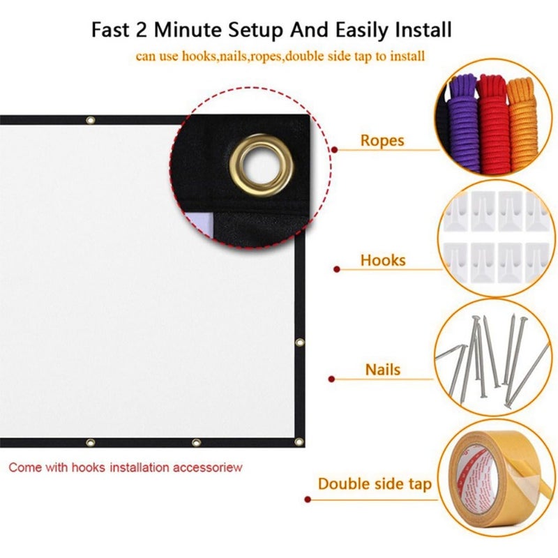120 inch 4K 16:9 HD Projector Screen Portable Foldable and Anti-Crease, Movie Projector Screen Supports Double Sided Projectionfor Home Party Office Classroom - Image 3
