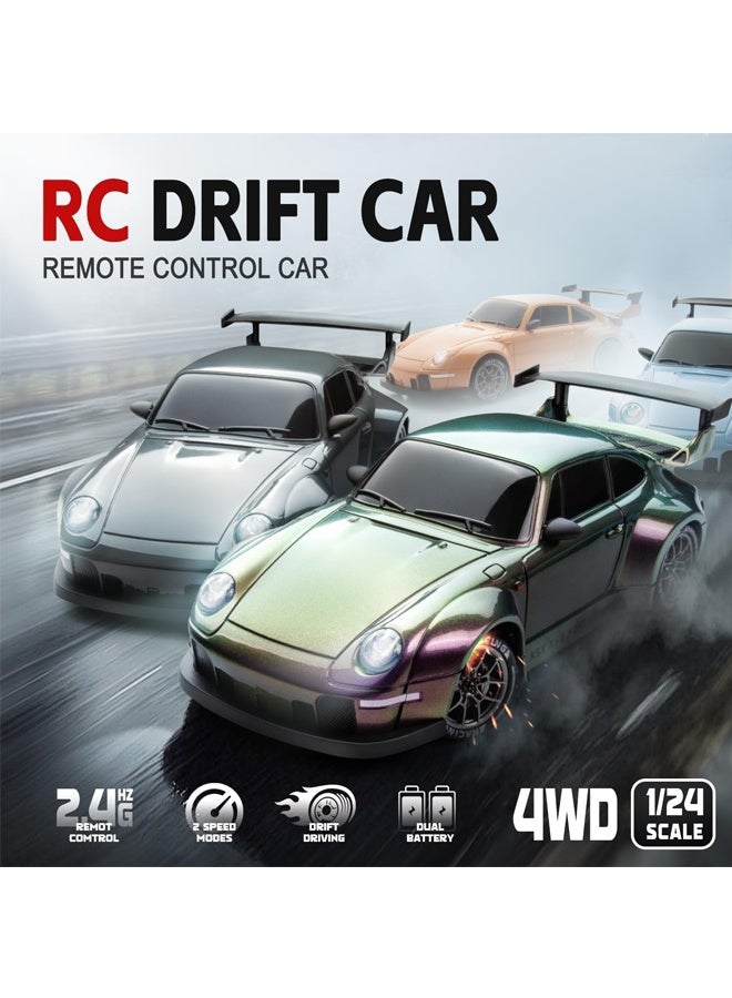 بيوينتي سيارة الانجراف RC ، سيارة عالية السرعة 1: 24 مقياس مع ضوء LED ، سيارة التحكم عن بعد 4WD ، لعبة سباق سريعة قابلة لإعادة الشحن 2.4GHz مع إطارات الانجراف ، هدية للأطفال والمراهقين والكبار (البطارية غير مدرجة) - Image 3