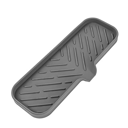 MicoYang Silicone Bathroom Soap Dishes with Drain Spout-Bathroom and Kitchen Sink Organizer,Sponge Holder,Dish Soap Tray,Perfect for Dispenser,Scrubber,Bottle,Cup on Sink or Counter-Grey 12"×4" - Image 1
