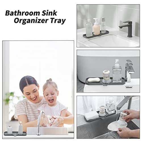 MicoYang Silicone Bathroom Soap Dishes with Drain Spout-Bathroom and Kitchen Sink Organizer,Sponge Holder,Dish Soap Tray,Perfect for Dispenser,Scrubber,Bottle,Cup on Sink or Counter-Grey 12"×4" - Image 3