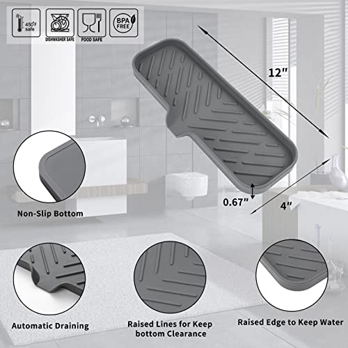MicoYang Silicone Bathroom Soap Dishes with Drain Spout-Bathroom and Kitchen Sink Organizer,Sponge Holder,Dish Soap Tray,Perfect for Dispenser,Scrubber,Bottle,Cup on Sink or Counter-Grey 12"×4" - Image 2