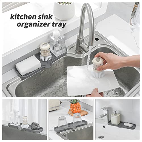 MicoYang Silicone Bathroom Soap Dishes with Drain Spout-Bathroom and Kitchen Sink Organizer,Sponge Holder,Dish Soap Tray,Perfect for Dispenser,Scrubber,Bottle,Cup on Sink or Counter-Grey 12"×4" - Image 4