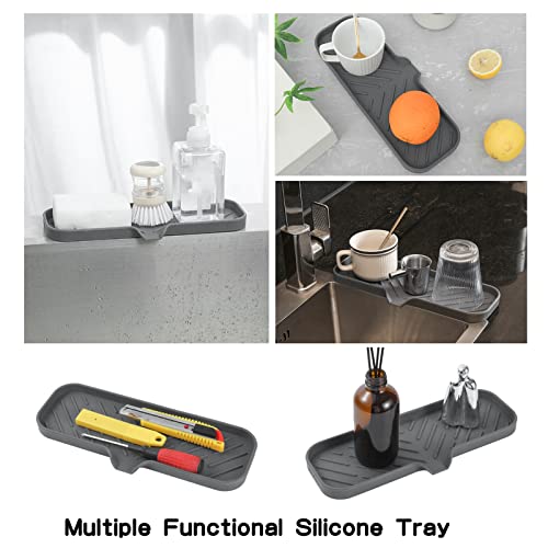 MicoYang Silicone Bathroom Soap Dishes with Drain Spout-Bathroom and Kitchen Sink Organizer,Sponge Holder,Dish Soap Tray,Perfect for Dispenser,Scrubber,Bottle,Cup on Sink or Counter-Grey 12"×4" - Image 5