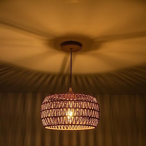 OCWHT Rattan Pendant Light Fixture Ceiling Bohemian Chandelier Flush Mount Hanging Light 12.99-inch Small Woven Lamp Shade Wooden Base Basket for Kitchen Island Hallway Bedroom Dinning Table - Image 3