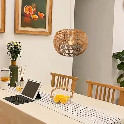 OCWHT Rattan Pendant Light Fixture Ceiling Bohemian Chandelier Flush Mount Hanging Light 12.99-inch Small Woven Lamp Shade Wooden Base Basket for Kitchen Island Hallway Bedroom Dinning Table - Image 5