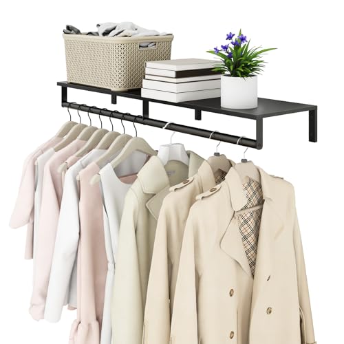 Audmore Wall Mounted Clothes Rack with Top Shelf, 41'' Industrial Clothing Rack Heavy Duty, Metal Shelf with Hanging Rod, Garment Rack Laundry Room Shelves, Space Saving - Image 1