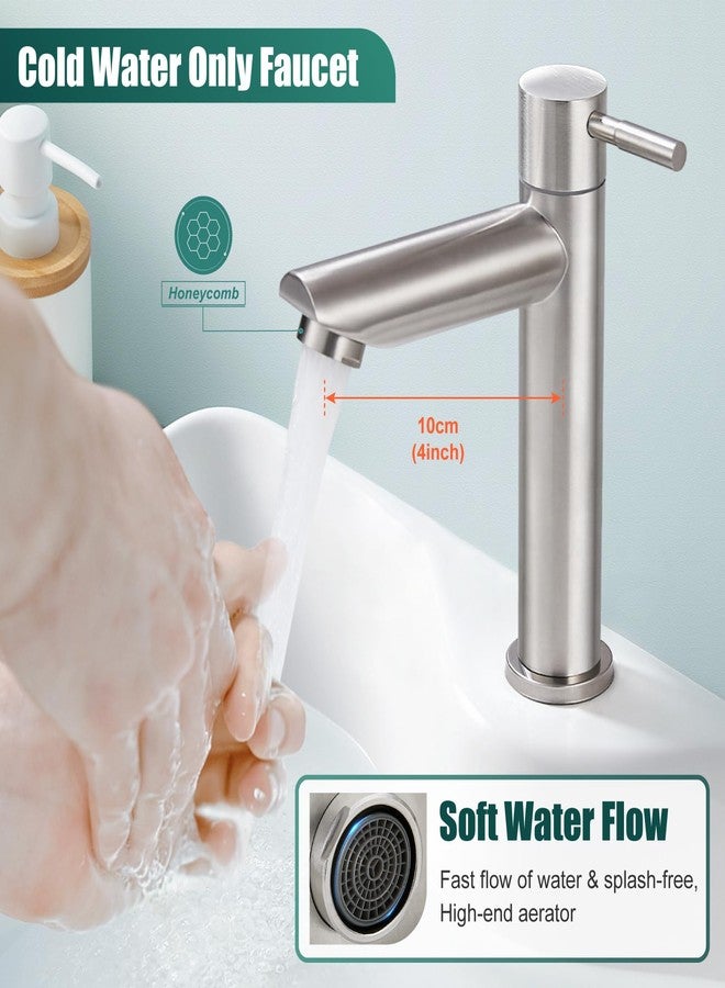 Heyalan Cold Water Only Bathroom Sink Faucet Stainless Steel SUS304 Brushed Nickel Single Handle One Hole Deck Mount Lavatory Faucet (Drain Not Included) - Image 4